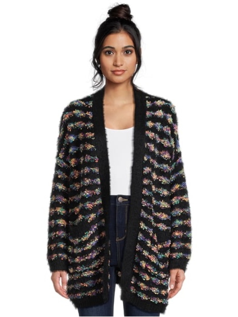 Dreamers by Debut Rainbow Confetti Knit Open Front Cardigan Size L